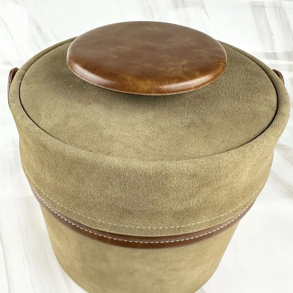 Vintage MCM Elmar Mfg Ice Bucket Brown Faux Suede & Vinyl